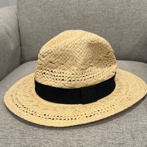 H&M Natural Straw Fedora with Black Band